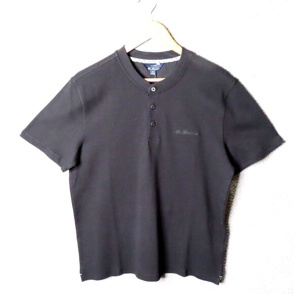 Ben Sherman Shirt Mens Medium Black Casual Short Sleeve Henley Pullover NWT - Picture 1 of 12
